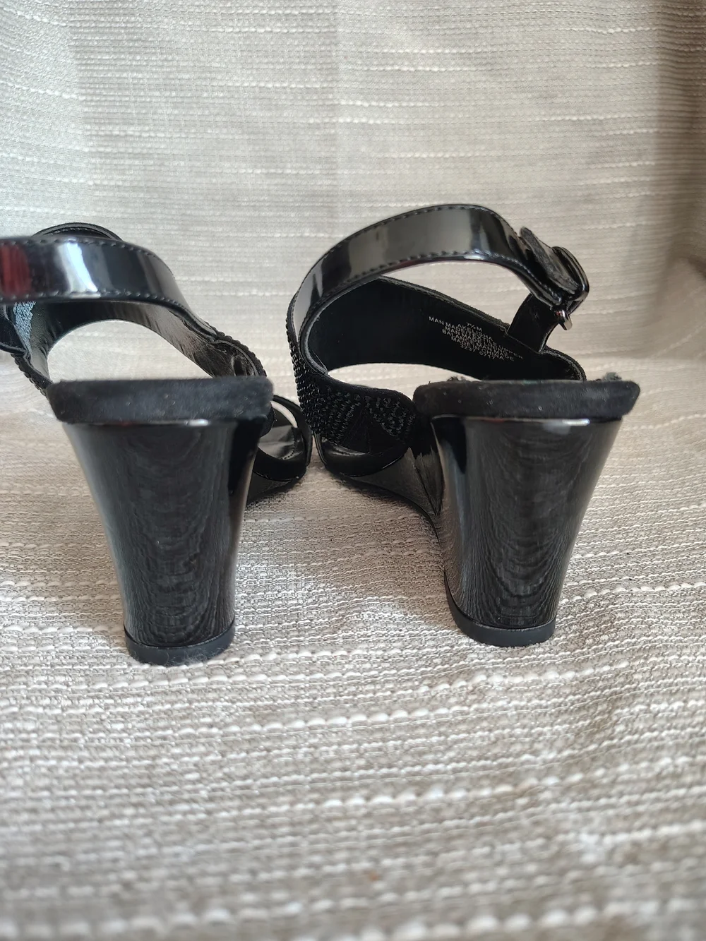 Anne Klein Akelisha Black Rhinestone Wedge Sandals Women's 7.5 Slingback Formal